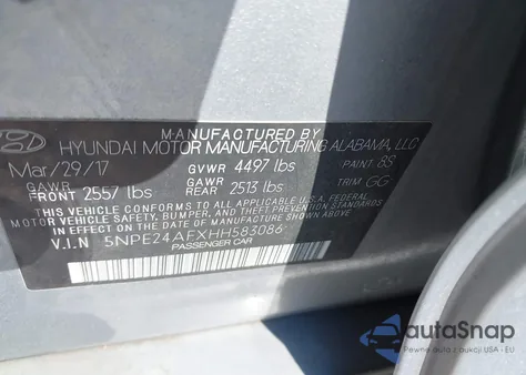 2017 Hyundai Sonata из США, поврежденный, VIN 5NPE24AFXHH583086